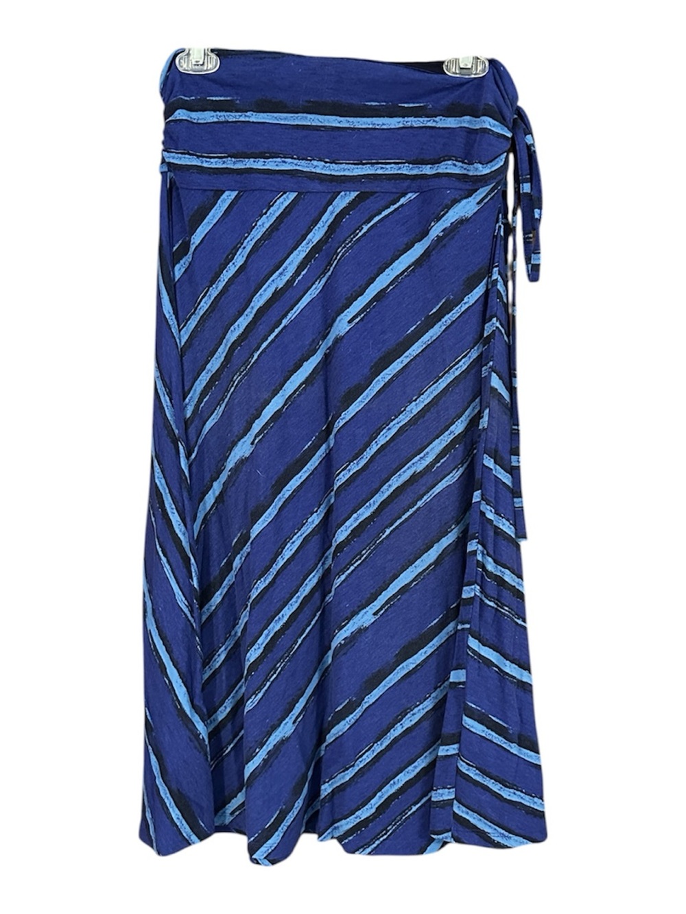 Alpine Design Maxi Skirt Purple Black Blue Striped Drawstring Waist Stretch Sz L